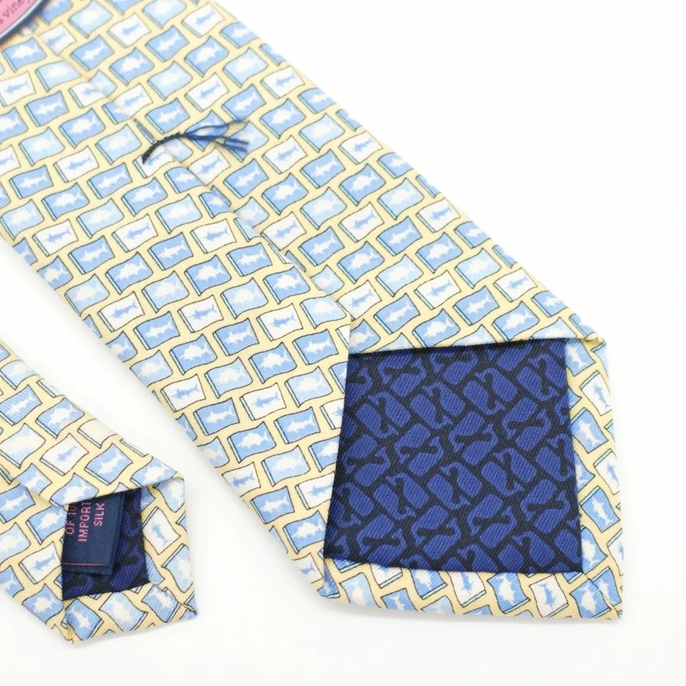 Vineyard Vines Martha's Vineyard Fish‎ Print Yellow Blue Boy's Silk Tie USA